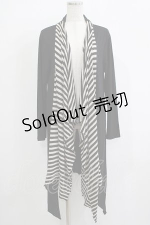 画像: ALGONQUINS / ボーダー切替ロングカーデ  黒 H-25-11-25-036-AL-TO-KB-ZH