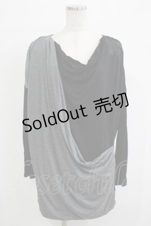 画像: ALGONQUINS / ドレープレイヤード風カットソー  黒×グレー H-25-11-25-038-AL-TO-KB-ZH