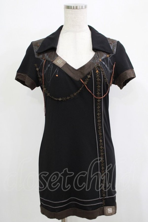 画像1: OZZ ANGELO / レースチャーム風カットソー  黒 H-25-11-25-040-OO-TO-KB-ZH (1)