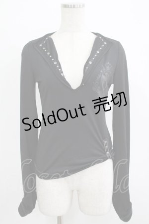 画像: OZZ ANGELO / 裾ギャザーカットソー  黒 H-25-11-25-042-OO-TO-KB-ZH