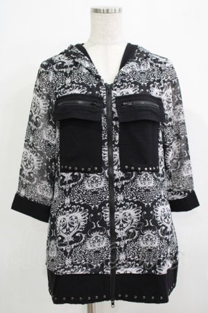 画像: SEX POT ReVeNGe / 総柄シフォン半袖パーカー  ブラック H-25-11-25-047-SP-TO-KB-ZT1127J