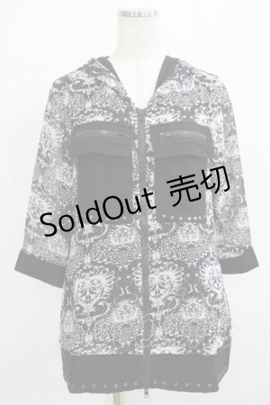 画像: 【SALE】SEX POT ReVeNGe / 総柄シフォン半袖パーカー  ブラック H-25-11-25-047-SP-TO-KB-ZT470