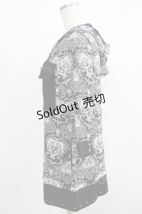 画像2: 【SALE】SEX POT ReVeNGe / 総柄シフォン半袖パーカー  ブラック H-25-11-25-047-SP-TO-KB-ZT470 (2)