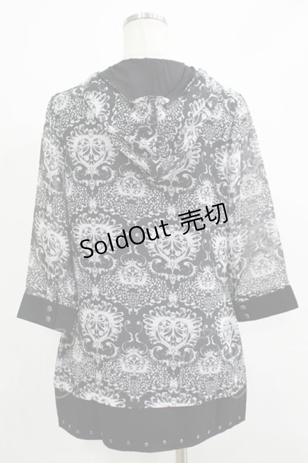 画像3: 【SALE】SEX POT ReVeNGe / 総柄シフォン半袖パーカー  ブラック H-25-11-25-047-SP-TO-KB-ZT470 (3)