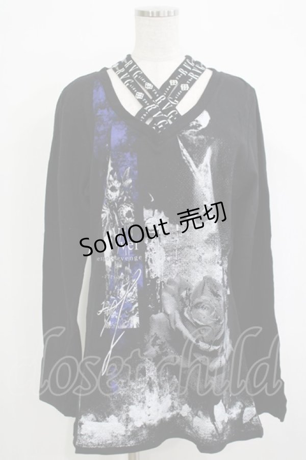 画像1: SEX POT ReVeNGe / クロスネックカットソー L 黒×青 H-25-11-25-049-SP-TO-KB-ZH (1)