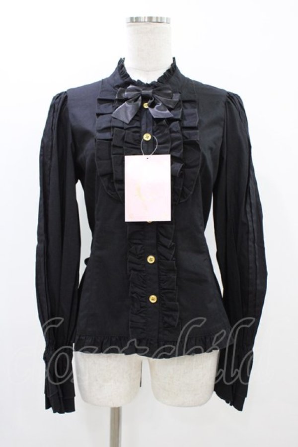 画像1: metamorphose / スタンドカラーピンタックフリルブラウス サイズ1 ブラック H-25-11-25-1017-ME-BL-NS-ZH (1)