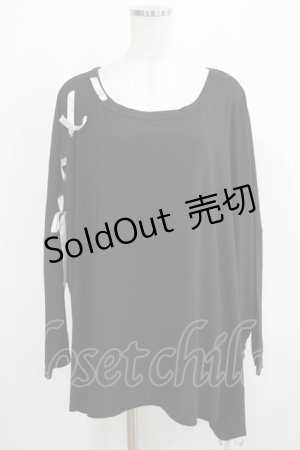 画像: ALGONQUINS / リボン編上BIGカットソー  ブラック H-25-11-25-050-AL-TO-KB-ZH