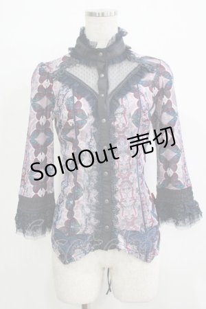 画像: Ozz oneste / プリントメッシュブラウス  グレー H-25-11-25-051-OO-BL-KB-ZH