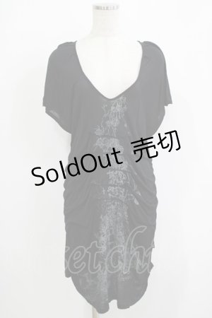 画像: Ozz Croce / プリントタックロングカットソー  黒 H-25-11-25-052-OO-TO-KB-ZH