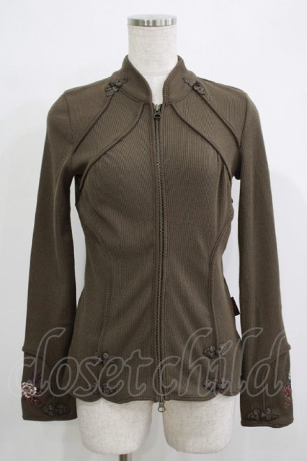 画像1: Ozz oneste / チャイナボタンZIPカーデ  カーキ H-25-11-25-053-OO-TO-KB-ZH (1)