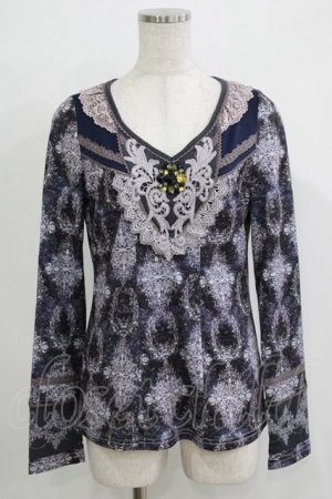 画像: Rozen Kavalier / ビジュー付総柄カットソー  ブルーグレー H-25-11-25-054-OO-TO-KB-ZH