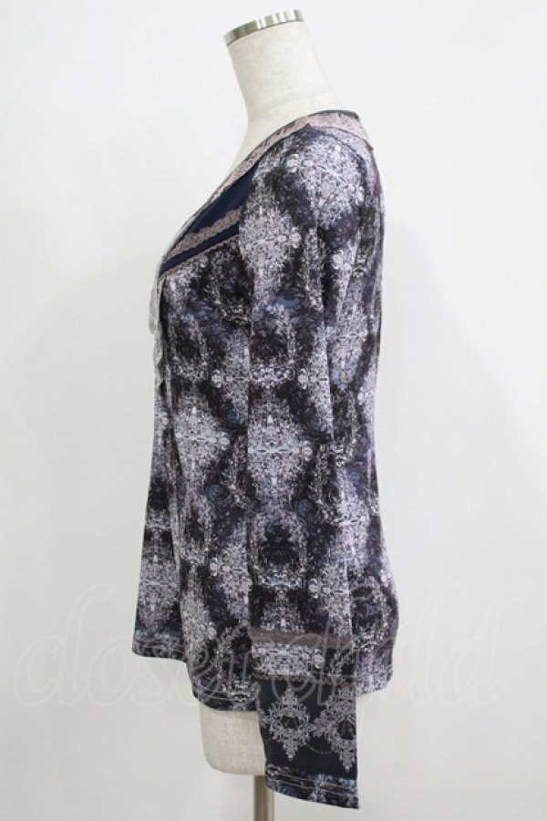 画像2: Rozen Kavalier / ビジュー付総柄カットソー  ブルーグレー H-25-11-25-054-OO-TO-KB-ZH (2)