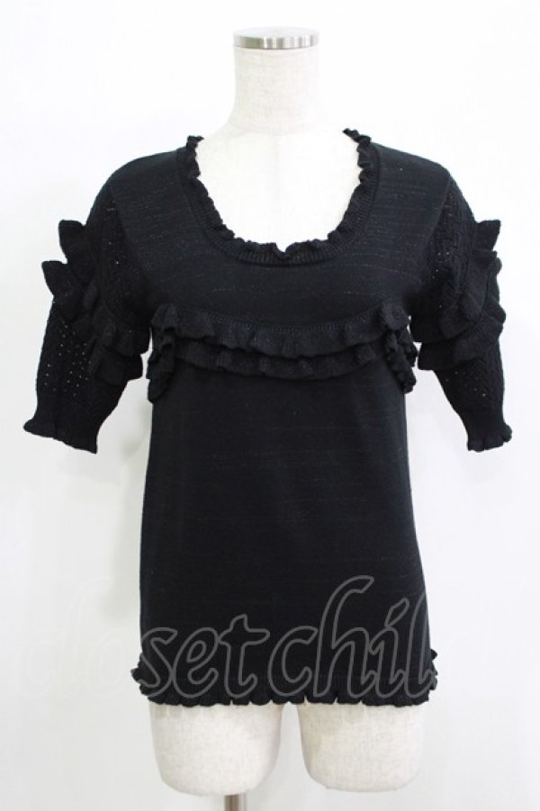 画像1: Shirley Temple / ラメフリルパフニット  黒 H-25-11-25-056-ET-TO-KB-ZT468 (1)