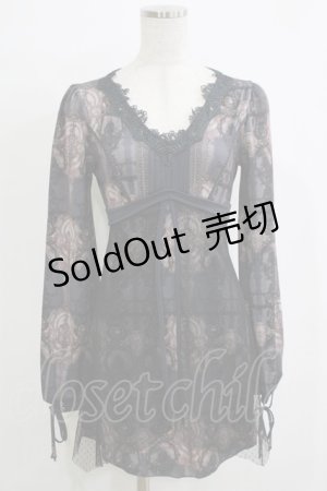 画像: OZZ ANGELO / チュール重ね総柄カットソー  グレー H-25-11-25-060-OO-TO-KB-ZH