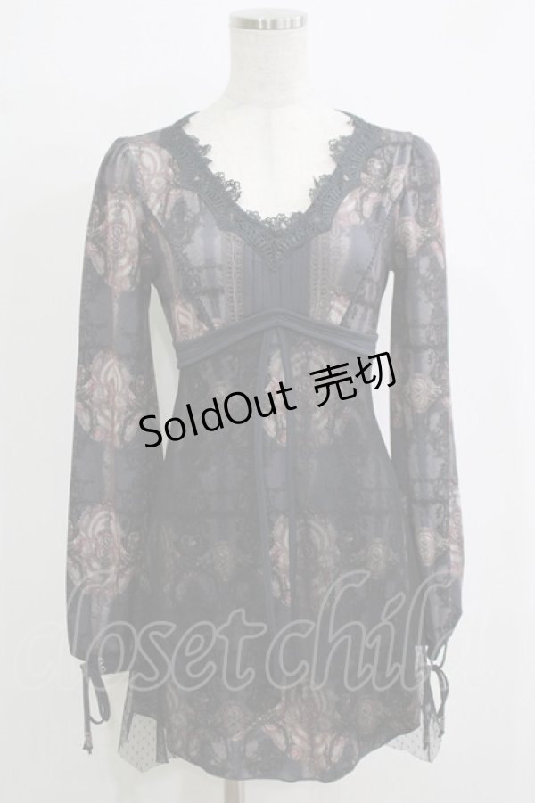 画像1: OZZ ANGELO / チュール重ね総柄カットソー  グレー H-25-11-25-060-OO-TO-KB-ZH (1)