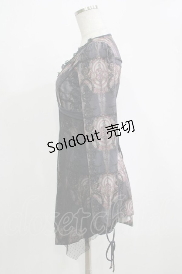 画像2: OZZ ANGELO / チュール重ね総柄カットソー  グレー H-25-11-25-060-OO-TO-KB-ZH (2)