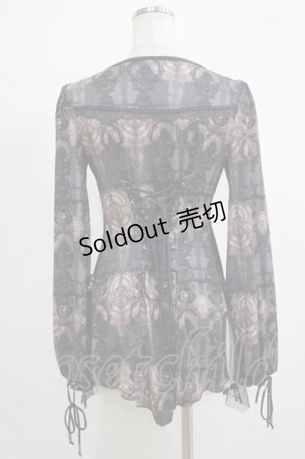 画像3: OZZ ANGELO / チュール重ね総柄カットソー  グレー H-25-11-25-060-OO-TO-KB-ZH (3)