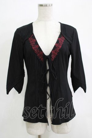 画像: Ozz oneste / 刺繍リブカーディガン  ブラック H-25-11-25-061-OO-TO-KB-ZH