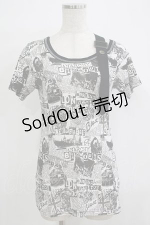 画像: ALGONQUINS / 総柄半袖カットソー  白×黒 H-25-11-25-063-AL-TO-KB-ZH