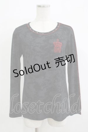 画像: ALGONQUINS / ロゴクラウン刺繍カットソー  黒×赤 H-25-11-25-064-AL-TO-KB-ZH