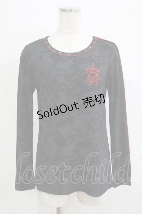 画像1: ALGONQUINS / ロゴクラウン刺繍カットソー  黒×赤 H-25-11-25-064-AL-TO-KB-ZH (1)