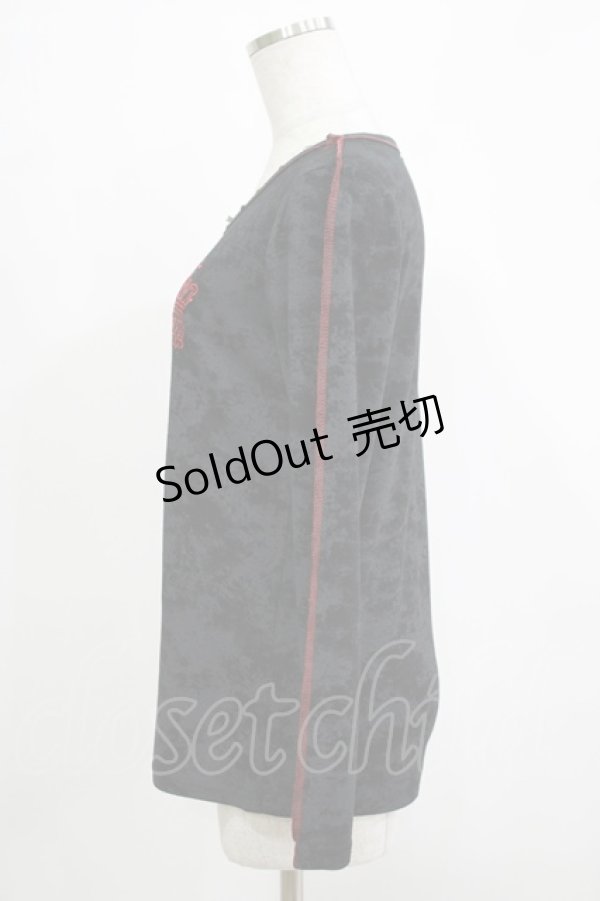 画像2: ALGONQUINS / ロゴクラウン刺繍カットソー  黒×赤 H-25-11-25-064-AL-TO-KB-ZH (2)