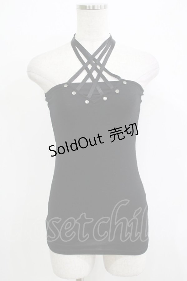 画像1: SEX POT ReVeNGe / クロスホルターキャミ  黒 H-25-11-25-068-SP-TO-KB-ZT468 (1)