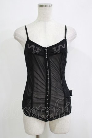 画像: Ozz Croce / 刺繍メッシュキャミソール  ブラック H-25-11-25-070-OO-TO-KB-ZH