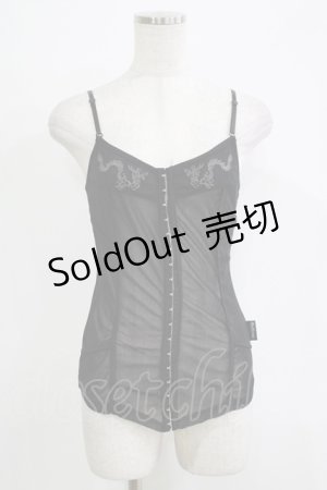画像: 【SALE】Ozz Croce / 刺繍メッシュキャミソール  ブラック H-25-11-25-070-OO-TO-KB-ZT468