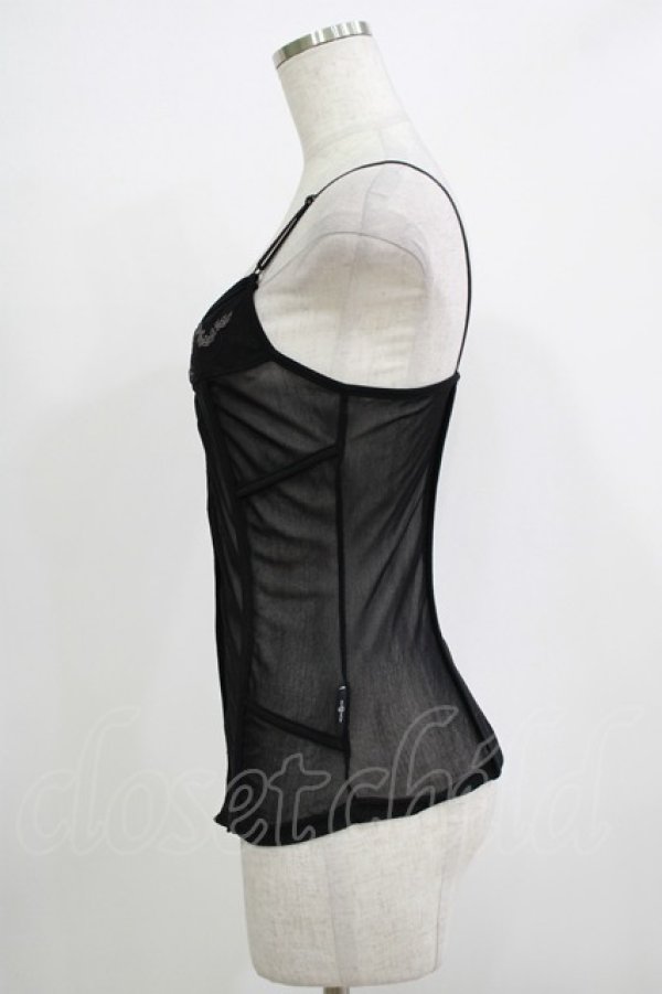 画像2: Ozz Croce / 刺繍メッシュキャミソール  ブラック H-25-11-25-070-OO-TO-KB-ZH (2)