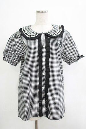 画像: NieR Clothing / ギンガムチェックパフブラウス F 黒×白 H-25-11-25-024-PU-BL-KB-ZT1127J