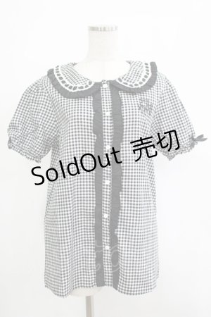 画像: NieR CLOTHING / ギンガムチェックパフブラウス F 黒×白 H-25-11-25-024-PU-BL-KB-ZT466