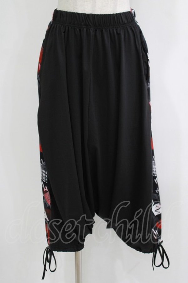 画像1: NieR Clothing / プリント切替サルエルパンツ  黒 H-25-11-26-025-PU-PA-KB-ZH (1)