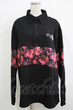 画像: NieR Clothing / プリント切替ブラウス  黒×チェリープリント H-25-11-26-032-PU-BL-KB-ZH