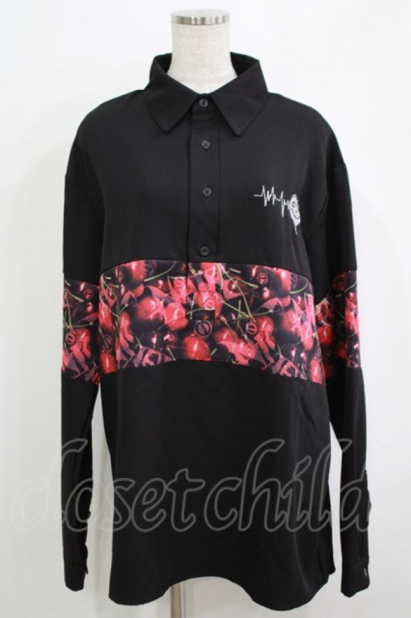 画像1: NieR Clothing / プリント切替ブラウス  黒×チェリープリント H-25-11-26-032-PU-BL-KB-ZH (1)