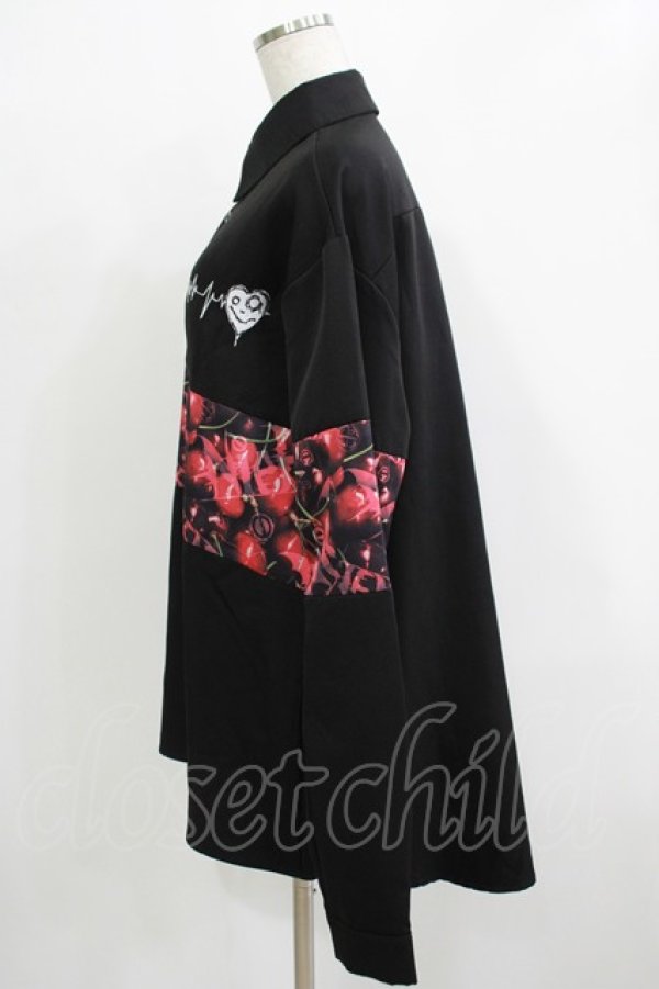 画像2: NieR Clothing / プリント切替ブラウス  黒×チェリープリント H-25-11-26-032-PU-BL-KB-ZH (2)