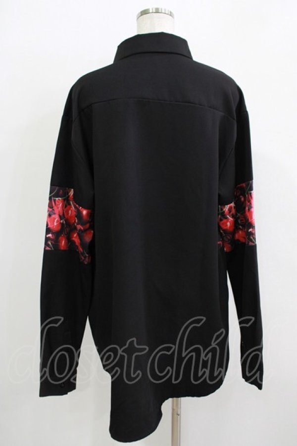 画像3: NieR Clothing / プリント切替ブラウス  黒×チェリープリント H-25-11-26-032-PU-BL-KB-ZH (3)