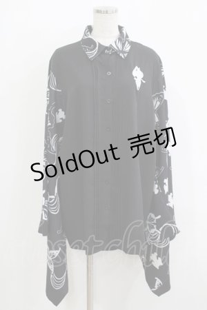 画像: NieR Clothing / 着物風袖ブロッキングシャツ  ブラック H-25-11-26-035-PU-BL-KB-ZH
