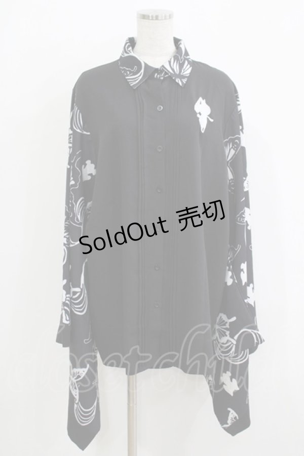 画像1: NieR Clothing / 着物風袖ブロッキングシャツ  ブラック H-25-11-26-035-PU-BL-KB-ZH (1)