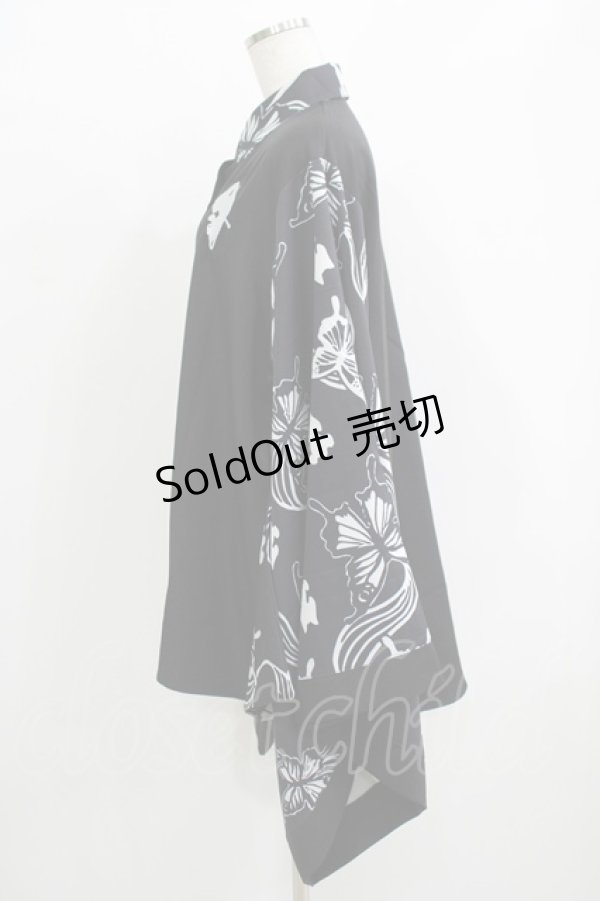 画像2: NieR Clothing / 着物風袖ブロッキングシャツ  ブラック H-25-11-26-035-PU-BL-KB-ZH (2)