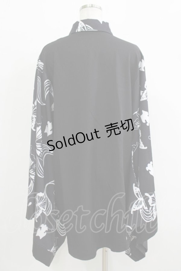 画像3: NieR Clothing / 着物風袖ブロッキングシャツ  ブラック H-25-11-26-035-PU-BL-KB-ZH (3)