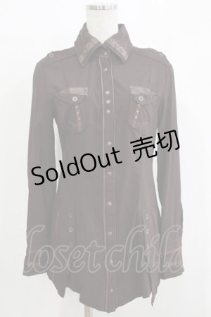 画像: Ozz Croce / クロスボタンロングブラウス  茶 H-25-11-26-036-OO-BL-KB-ZH