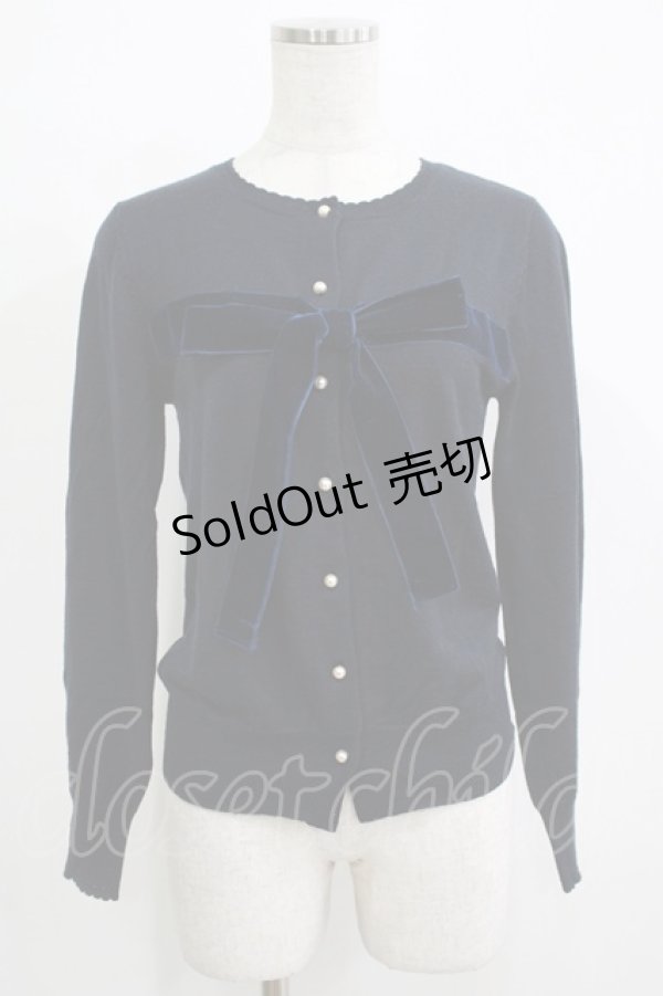 画像1: Jane Marple / ベルベットリボンカーディガン  ネイビー H-25-11-26-038-JM-TO-KB-ZH (1)