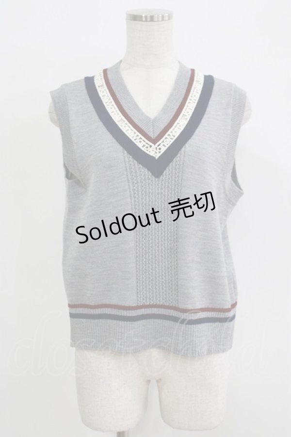 画像1: Jane Marple / Logo lace cricket vest  mix gray H-25-11-26-040-JM-TO-KB-ZH (1)