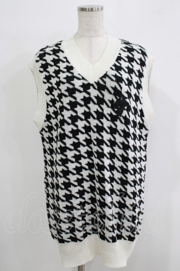 画像1: NieR Clothing / ニットベスト  千鳥柄（白×黒） H-25-11-26-041-PU-TO-KB-ZH (1)