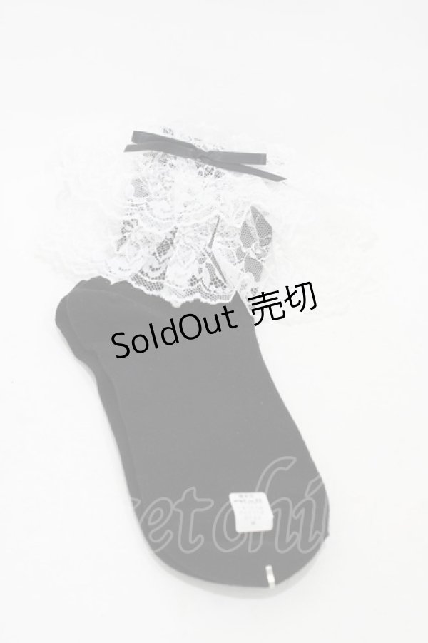 画像1: metamorphose / ラッセルレースクルーソックス  ブラック/ホワイト H-25-11-26-1004-ME-ZA-NS-ZH (1)