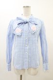 画像1: Nile Perch / ギンガムチェックリボンブラウス Free サックス H-25-11-26-1052-LO-BL-NS-ZH (1)