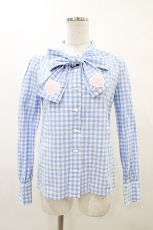 画像: Nile Perch / ギンガムチェックリボンブラウス Free サックス H-25-11-26-1052-LO-BL-NS-ZH