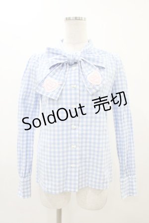画像: Nile Perch / ギンガムチェックリボンブラウス Free サックス H-25-11-26-1052-LO-BL-NS-ZH