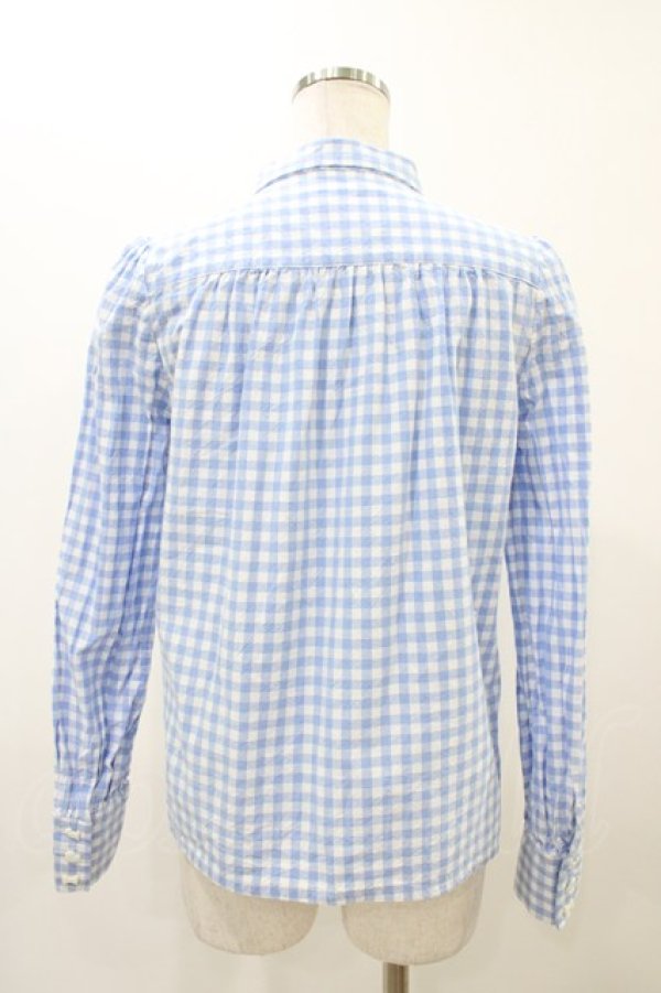 画像2: Nile Perch / ギンガムチェックリボンブラウス Free サックス H-25-11-26-1052-LO-BL-NS-ZH (2)